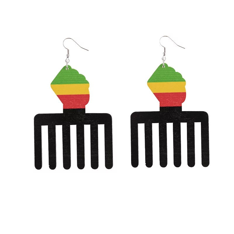 Wooden Black Beauty Girl Dangle Earrings