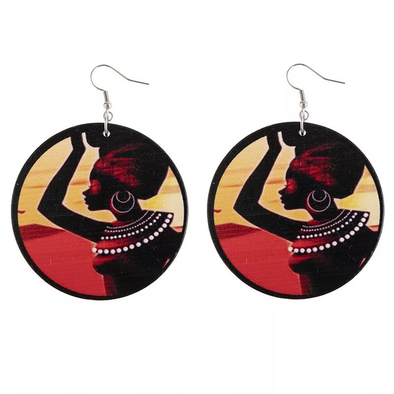 Wooden Black Beauty Girl Dangle Earrings