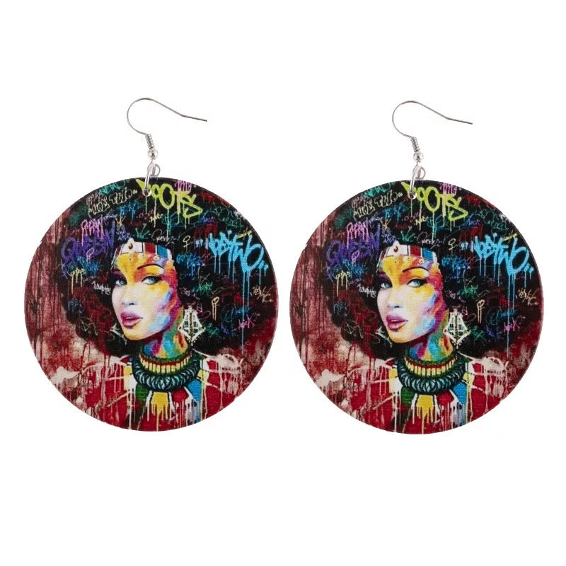 Wooden Black Beauty Girl Dangle Earrings