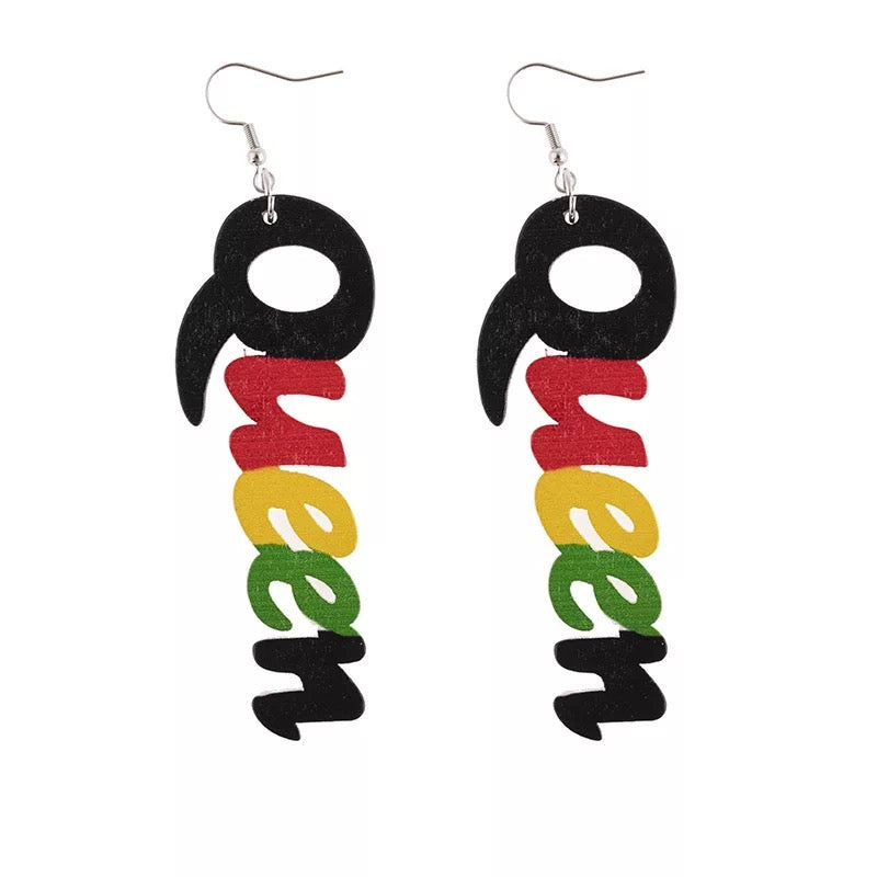 Wooden Black Beauty Girl Dangle Earrings