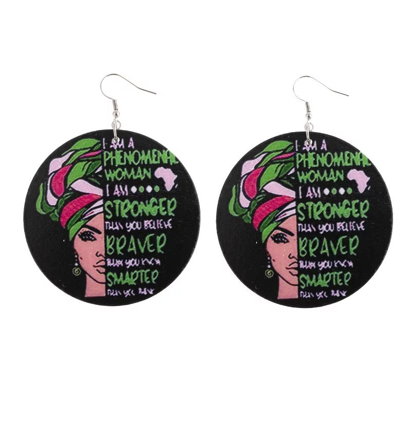 Wooden Black Beauty Girl Dangle Earrings