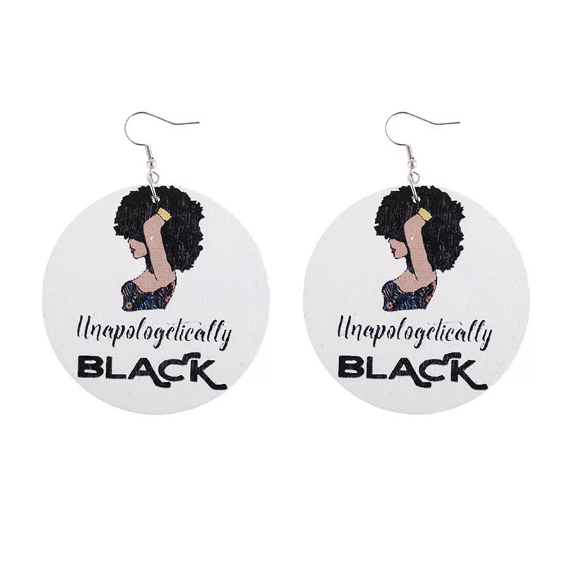 Wooden Black Beauty Girl Dangle  Earrings