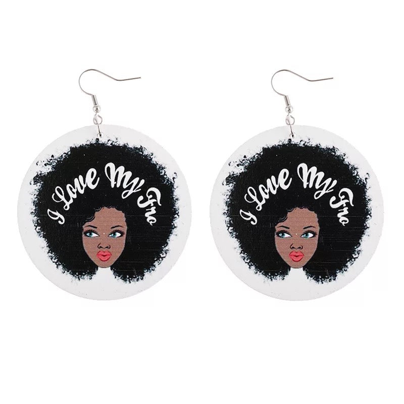 Wooden Black Beauty Girl Dangle  Earrings