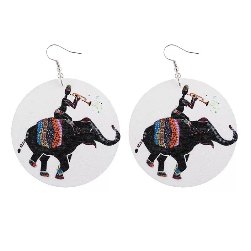 Wooden Black Beauty Girl Dangle  Earrings